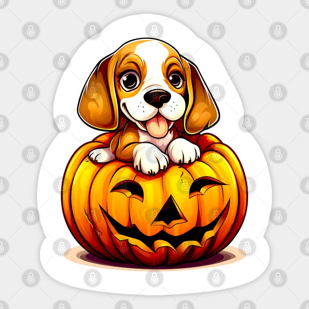 Beagle Dog inside Pumpkin #2 Sticker by Chromatic Fusion Studio